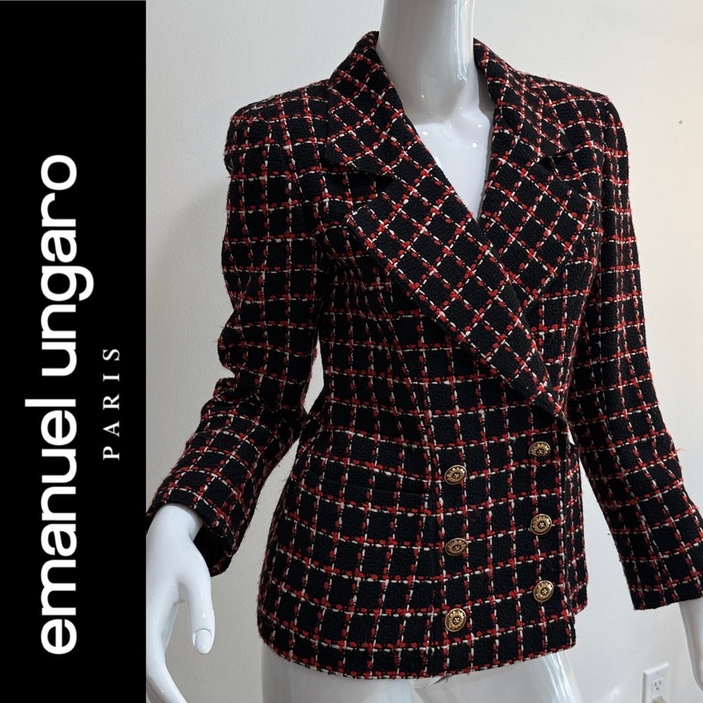 Emanuel Ungaro Parallele Paris Boucle Double Breasted Plaid Blazer